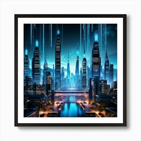 Ai Encapsulates A Futuristic Cityscape Algorithms Visualized As Glowing Streams Flowing Into Encryp (2) Art Print