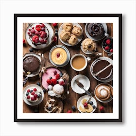 Desserts On A Wooden Table Art Print