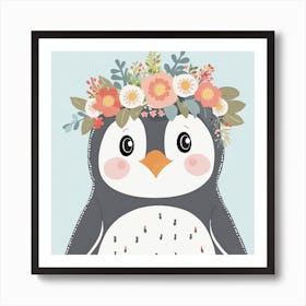 Floral Baby Penguin Nursery Illustration (13) Art Print