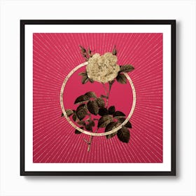Gold White Rose Glitter Ring Botanical Art on Viva Magenta n.0165 Art Print