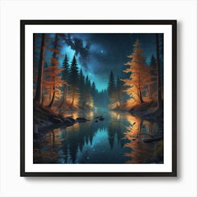 Forest At Night Art Print