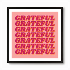 I Am Grateful Pink Retro Groovy Art Print Art Print