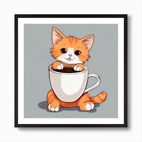 Cute Orange Kitten Loves Coffee Square Composition 31 Art Print