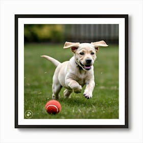 Puppy Chasing a Ball Art Print