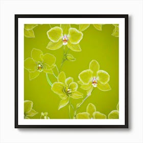 Orchids On Green Background Art Print