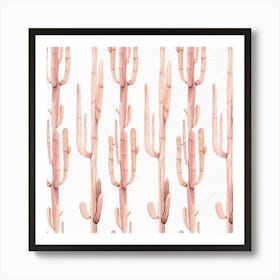 Pink Cactus Pastel Stripes Art Print