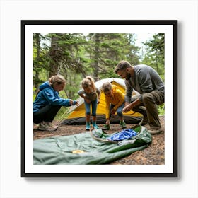 Family Camping In The Woods Art Print