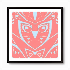 Abstract Owl Warm Orange And Pastel Blue Art Print