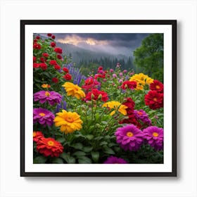 Colorful Flowers In The Garden Art Print