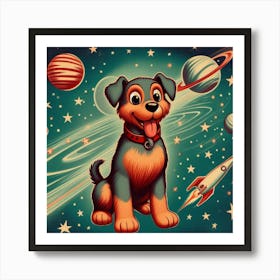 Dog in Space With Planets Art Print