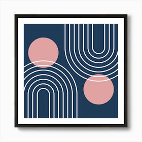 Mid Century Modern Geometric B13 In Navy Blue And Rose Gold (Rainbow And Sun Abstract) 02 Art Print