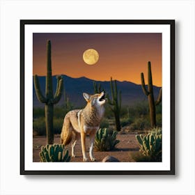 A Coyote Howling In The Desert Art Print