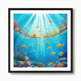 Underwater Serenity Calming Underwater Scenes With Schools Of Fish Coral Reefs And Sunrays Filter 50902353 (3) Art Print