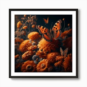 Butterfly And Flowers Art Print