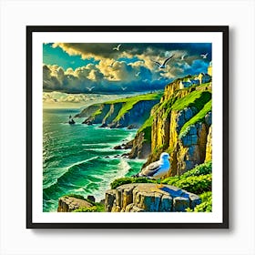 Seagulls On The Cliffs Art Print