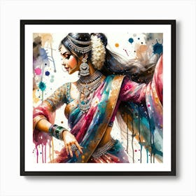 Watercolor Indian Woman Dancer #1 Art Print