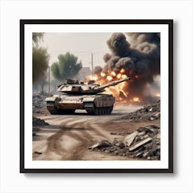 Apocalyptic Merkava Tank Destroyed Landscape With War Zone Destruction 2 Art Print
