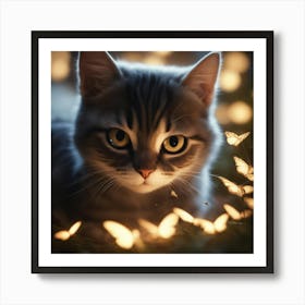 Cat With Butterflies Art Print