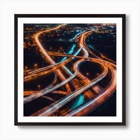 Highway Junction At Night Art Print