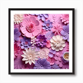 Paper Flowers On Pink Background Art Print