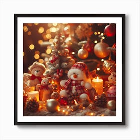 Christmas Background With Teddy Bears Affiche