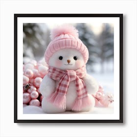 Snowman In Pink Art Print