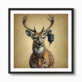 Deer With Phone Art Print