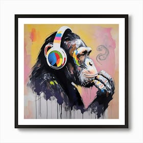 Chimpanzee Listening To Music Art Print