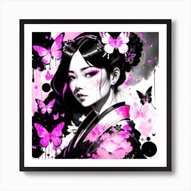 Asian Girl With Butterflies 6 Art Print