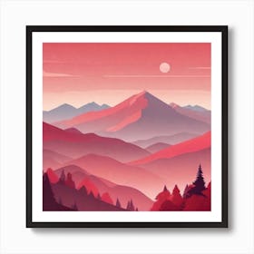 Misty mountains background in red tone 17 Art Print