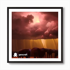Elephants In The Desert in cloudy weather.  Art Print