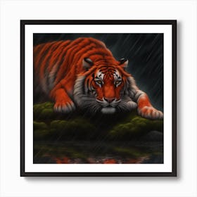 Tiger In The Rain Art Print