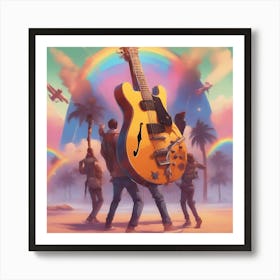 Guitar under rainbow Art Print