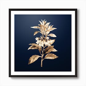 Gold Botanical Chinese New Year Flower on Midnight Navy n.1524 Art Print