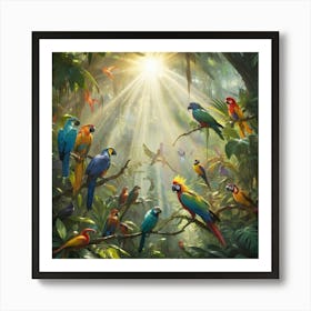 Parrots In The Jungle Paintings Art Print 4 Art Print