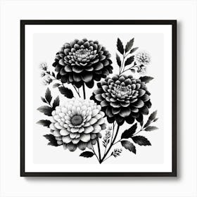 Black and white flowers 1 Art Print