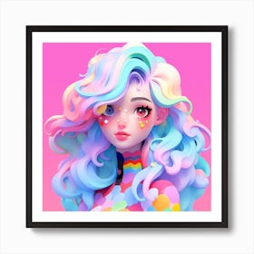 Girl With Colorful Hair Art Print