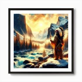 Native American Indian By Stream Copy 1 Art Print