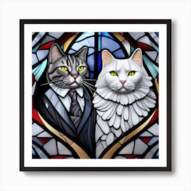 Cat, Pop Art 3D stained glass cat married limited edition 41/60 Art Print