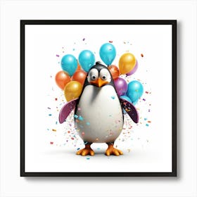 Penguin With Balloons 1 Art Print