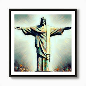 Brush Painting Christ The Redeemer Brazil Art Print