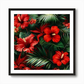 Tropical Leaves And Flowers Art Art Print