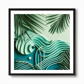 Aesthetic style, Green waves of palm leaf 1 Art Print