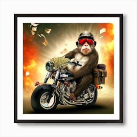 Monkey On A Motorcycle Art Print