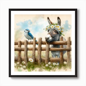 Donkey And Bluebird 1 Art Print