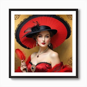 Victorian Woman In Red Hat 5 Art Print