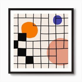 Square Grid And Circles Square Art Print