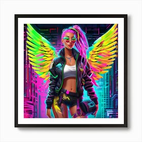 Neon Girl With Wings 6 Art Print