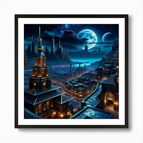 Fantasy City At Night 1 Art Print