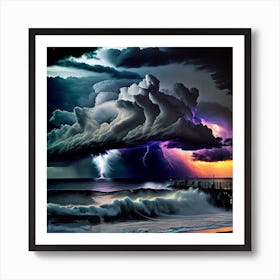 Lightning Over The Ocean 1 Art Print